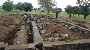 Footings filled with rock and mortar. 