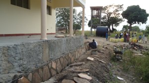 Stone work around the base of the veranda.