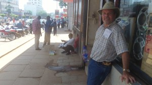 Taking a beak during one of our busy days in Kampala looking for the best deals on materials. We keep tracts with us to share with those we meet.