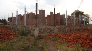 Steel for concrete roof supports are set (Northeast corner of the house).