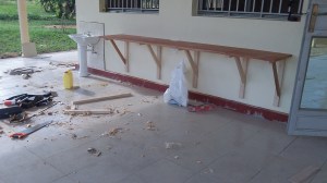 Serving table and sink on the front veranda