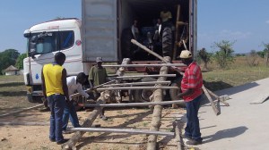 We had to cut trees and use old lumber to make our ramp to get the tractor and shredder out